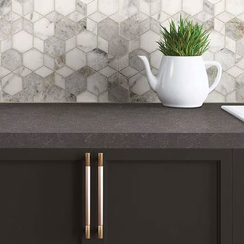 dark colored quartz countertop in home