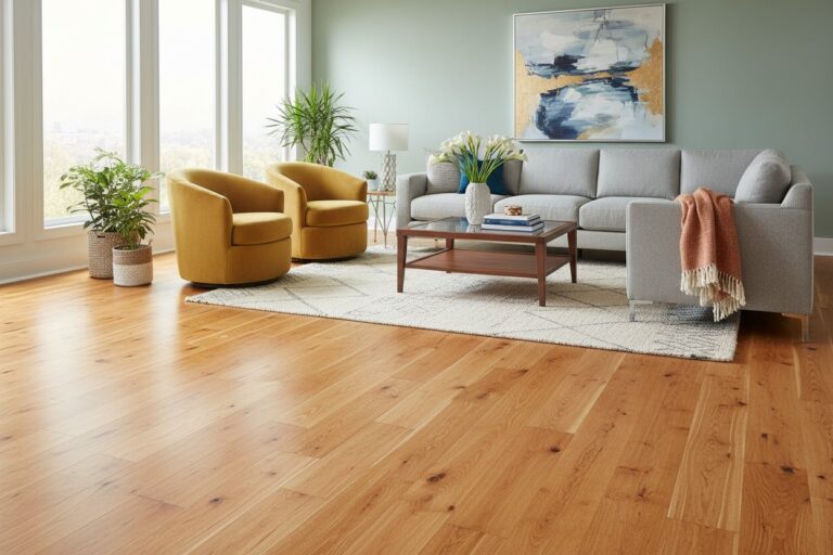 honey oak hardwood flooring in living room - The Floor Store